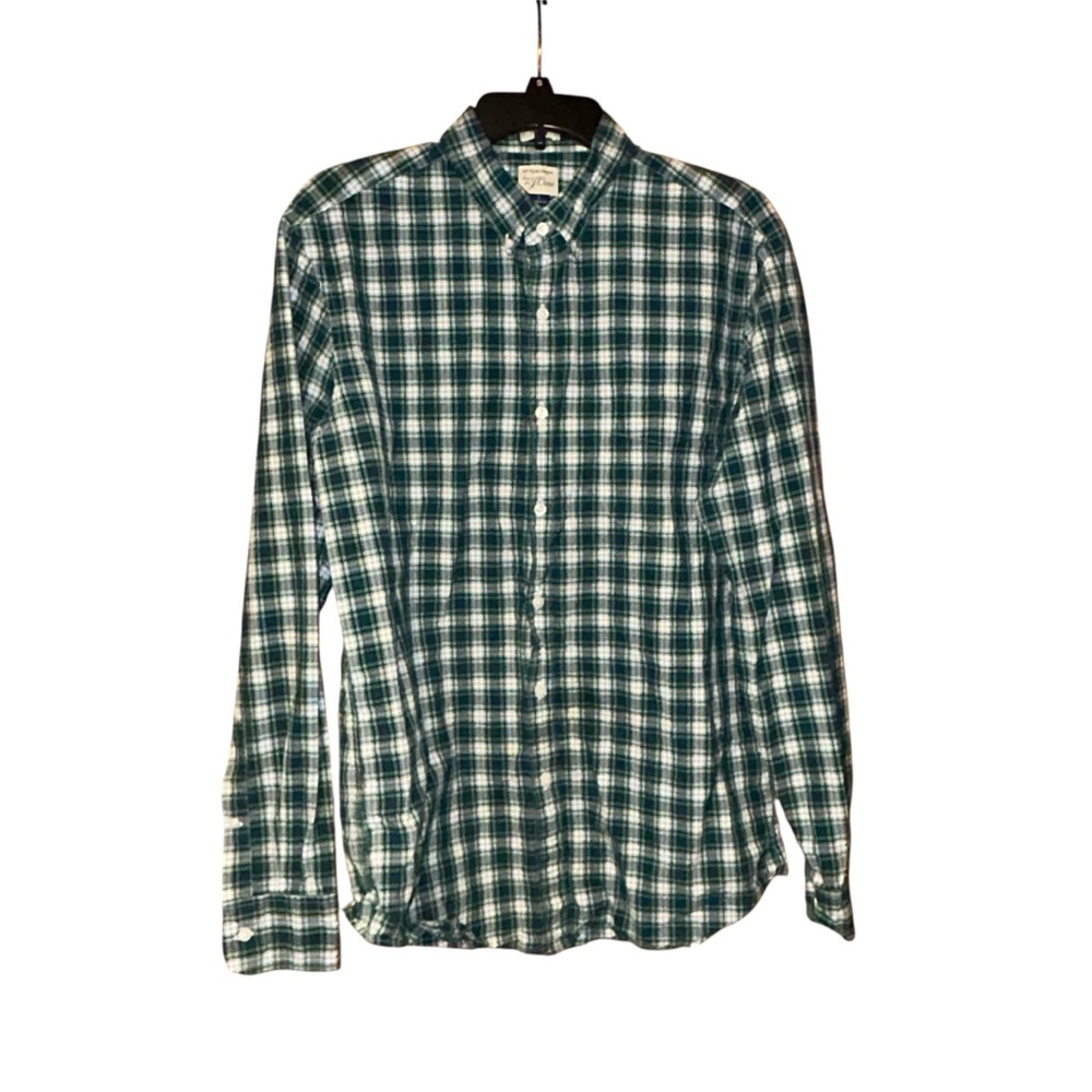 J.Crew Men’s Slim Fit Plaid Button Down Shirt Green Blue Large‎ Cotton